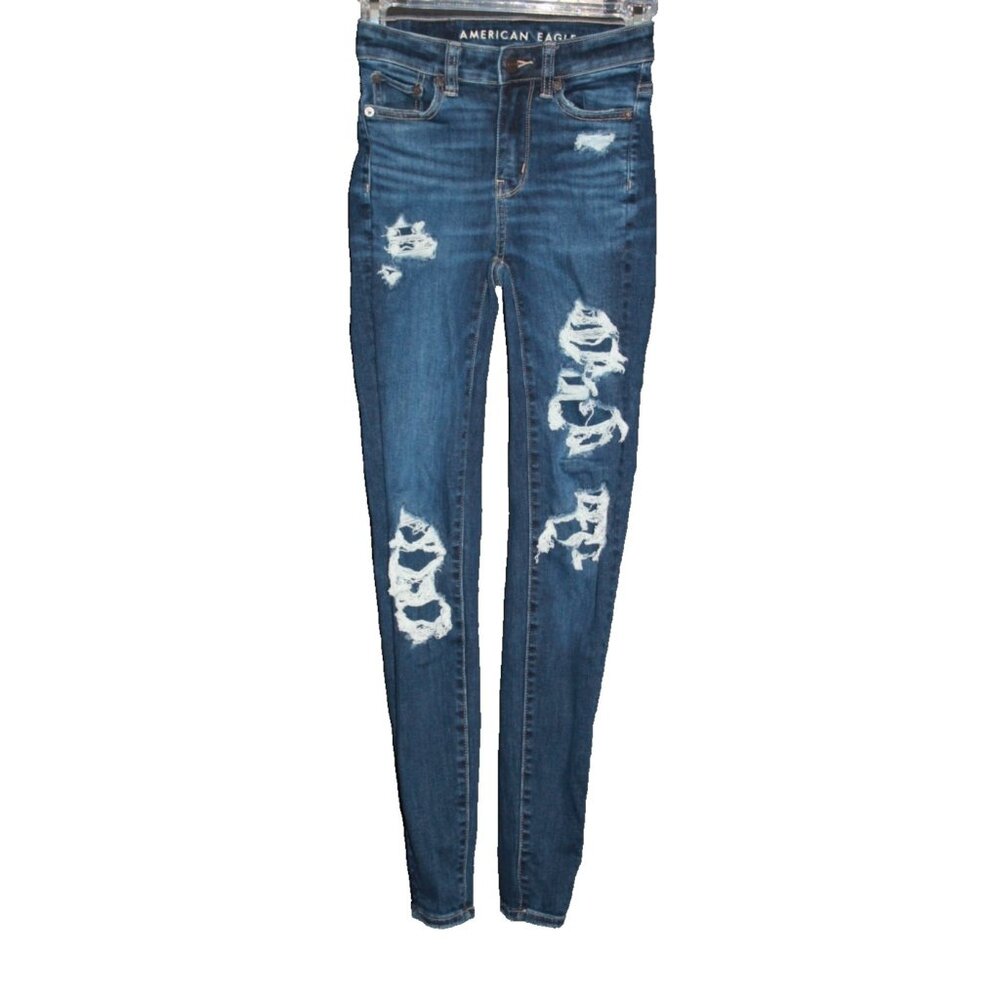 American Eagle Jeans Womens Size 000 23 Blue Distressed High Rise Jegging